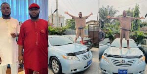 “Pulled me from the street to UK and now a car” – Nduka overjoyed as he gets new car from boss, Sabinus