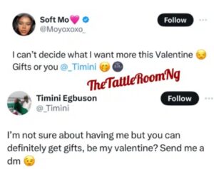 Timini links up with lady who wooed him for Valentine’s, gives her bouquet of flower