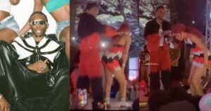 "See as him dey knack the babe something from back" - Reactions trail moment Blaqbonez brings female fan on stage to dance