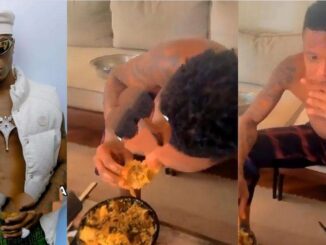 “Eba & Egusi don finish me oh” – Wizkid Cries for help after eating Eba & Egusi, Video Goes Viral