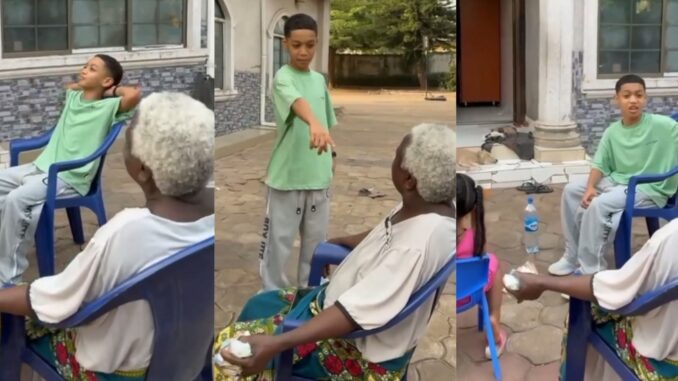 “Impressive” – Mixed-race boy raised abroad seen speaking fluent Igbo with his grandmother